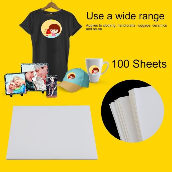 100 PCS A4 papier d impression de sublimation T shirt en coton et