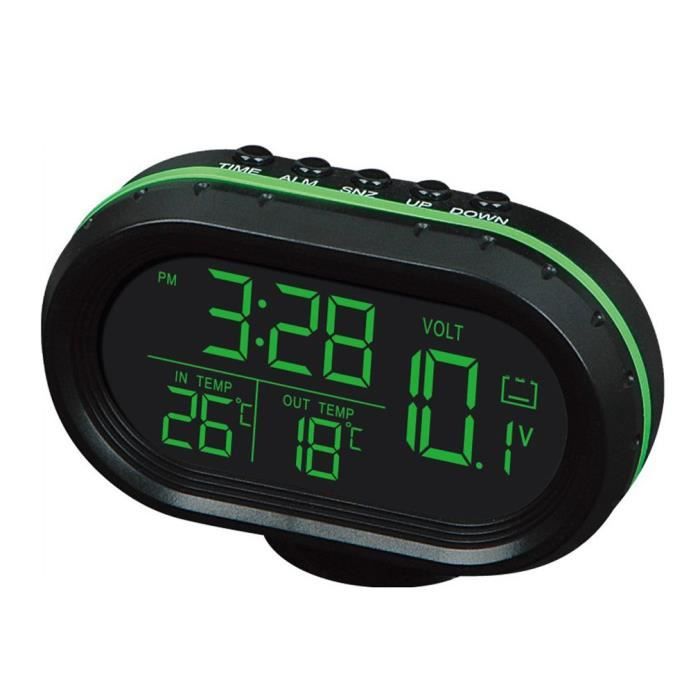 horloge de température de voiture voltmètre thermomètre de voiture horloge électronique veilleuse, vert et orange