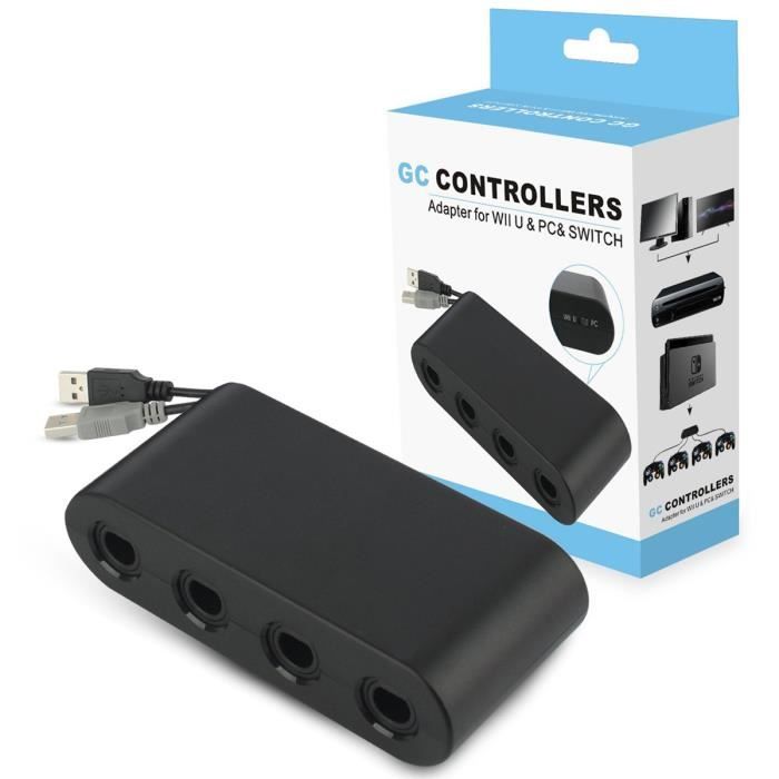 Wii U GameCube Contrôleur Adaptateur, GameCube NGC Contrôleur Adaptateur pour Wii U, Switch et PC USB Noir