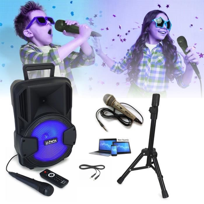 Party Light & Sound - Enceinte Karaoke Enfant Portable Party MOBILE8SET -  USB/Bluetooth - Micro SD - Pied - Micro - Jeu de Lumière Astro 