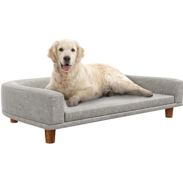 PAWHUT Canapé chien lit pour chien méridienne design scandinave coussin  moelleux pieds bois massif dim. 82 x 55 x 49 cm velours gris pas cher 