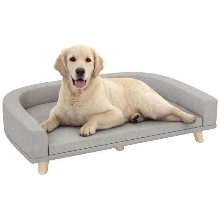 Canapé chien - PawHut - lit avec coussin déhoussable lavable design scandinave pieds bois - polyester - 98x67x25cm - gris