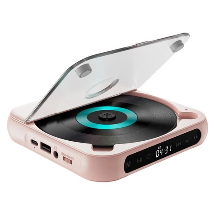 Lecteur DVD/CD portable, lecteur multimédia bluetooth 5.3 lecteur de musique Walkman MP3 3.5mm audio, rose