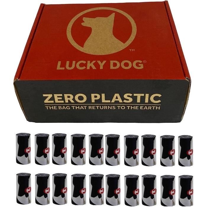 300 sacs à déjections compostables zero plastic  le plus étanche du marché  ramasse crottes canine certifié - lucky dog95