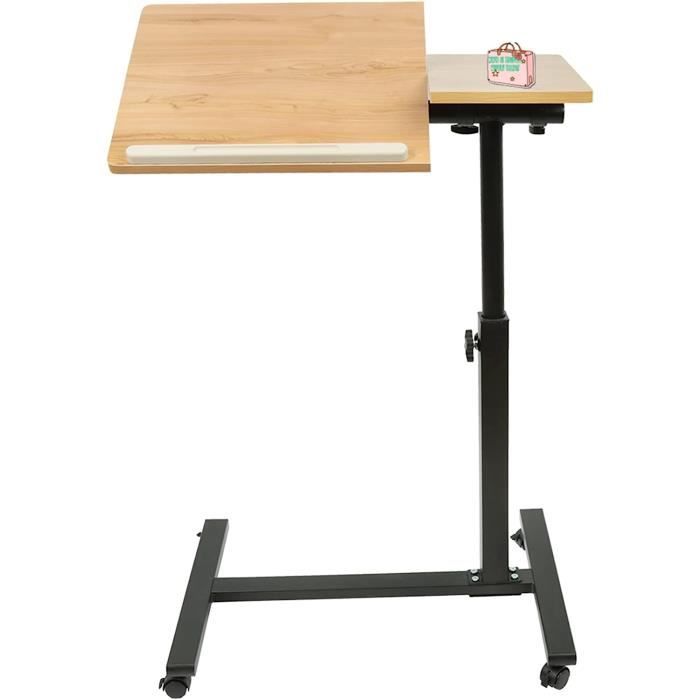 Table D'Appoint Roulante HUOLE - Bureau Amovible Pour Lit/Canapé - Réglable En Hauteur (61x44x65/95 Cm)