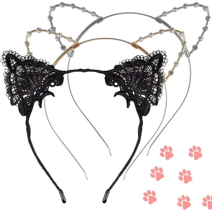 Serre-tête Oreilles De Chat Avec Dentelle - Accessoire Carnaval, Halloween, Cosplay Pour Femme Et Fille - 5