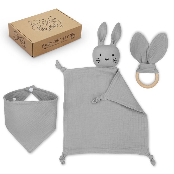 Coffret cadeau naissance - TOTSY BABY - Doudou, bavoir et anneau de dentition - Gris - Mixte