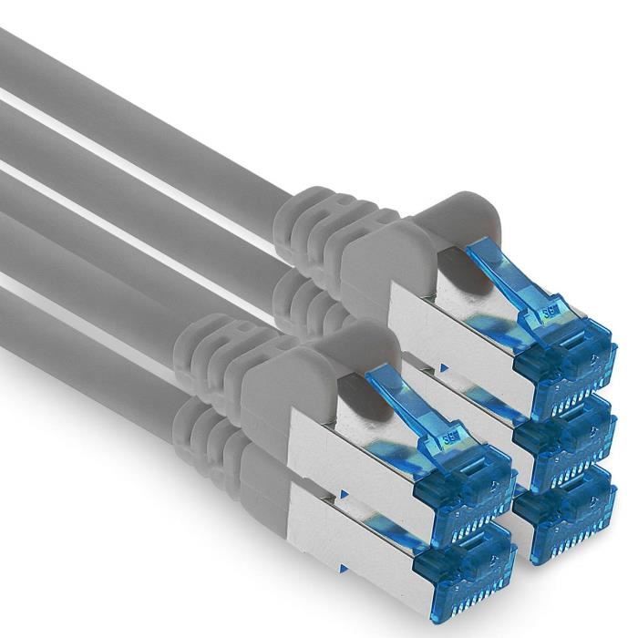 Câbles Réseau CAT6a Superflex - Lot De 10 - 0,5m Gris - 10 Gbit/s - SFTP