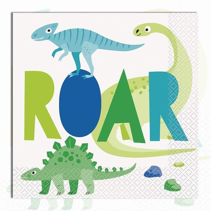 Serviettes En Papier Dinosaures - 25 Pièces Jetables 33x33cm Avec Feuille D'Or - Parfait Pour Fête D'Enfants Dino Party