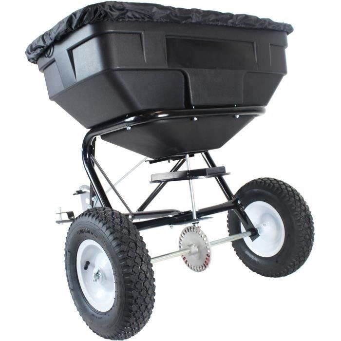 Turfmaster Épandeur rotatif à tracter 56 kg pour compost, graine et sel de déneigement