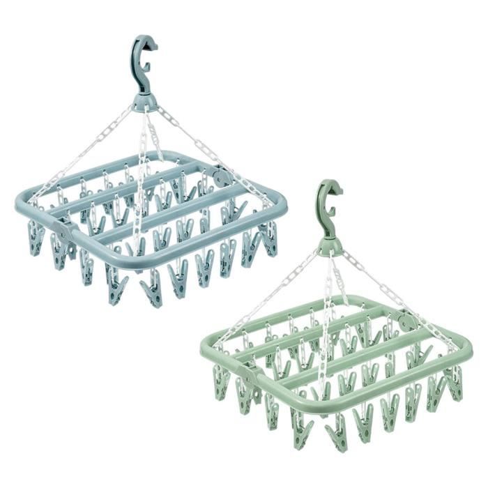 Cintre à Chaussettes Avec 54 Clips - 3 Niveaux, Rotatif 360° - Pour Séchage Et Rangement Lingerie