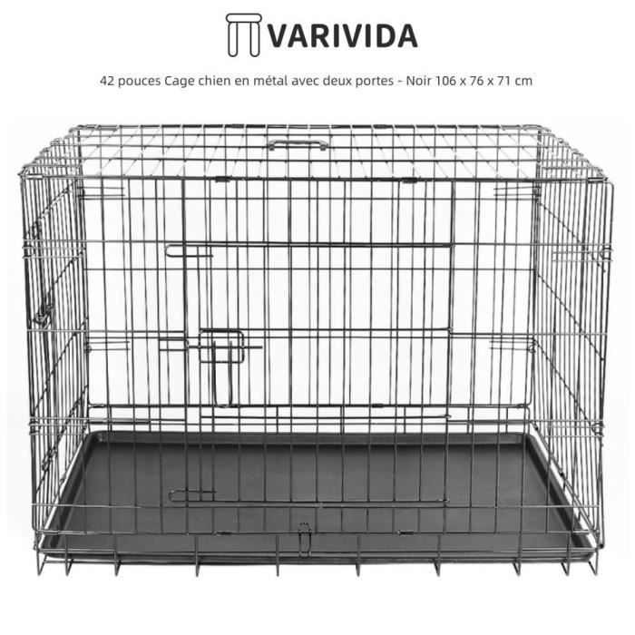 Meilleurs prix pour Cage pour chien en métal - VARIVIDA - 42 pouces - Double porte - Noir - 106 x 76 x 71 cm