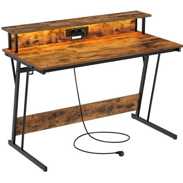 VASAGLE Burea avec LED et Multiprise, Rehausseur Bureau avec
