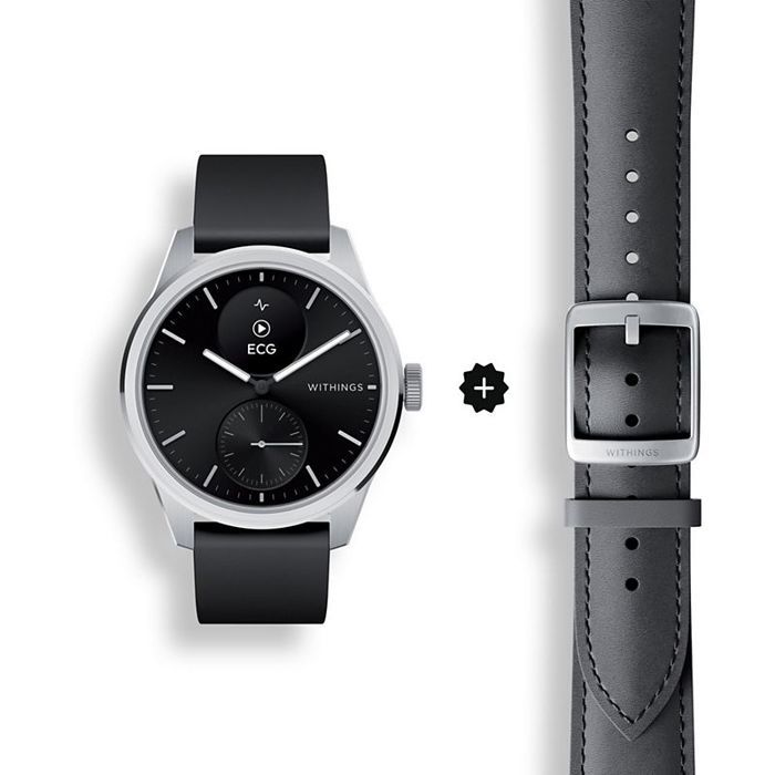 Montre de santé Withings Scanwatch 2 de 42mm en noir avec bracelet en cuir détection automatique dactivité notifications vibrante