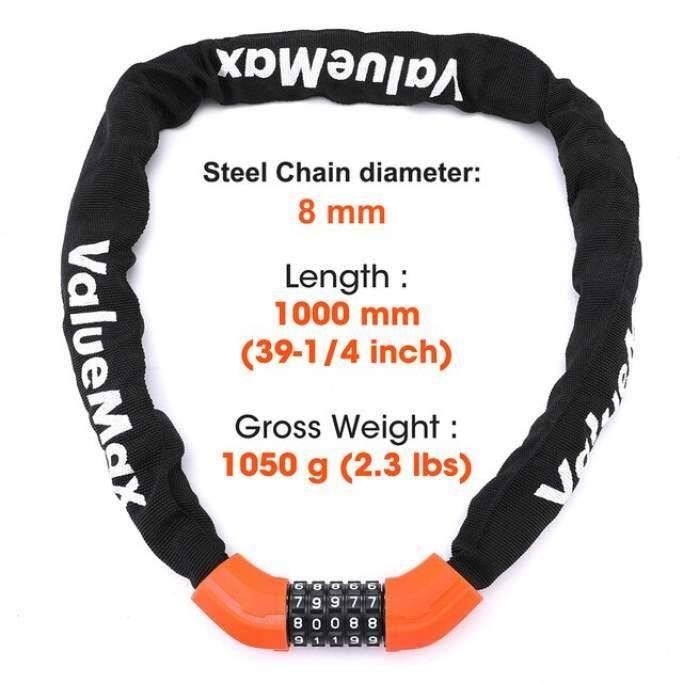 Chaîne Antivol En Acier Trempé – 180cm, Manchon Oxford, 3 Clés – Pour Vélo, Moto, Scooter – Anti-rayures
