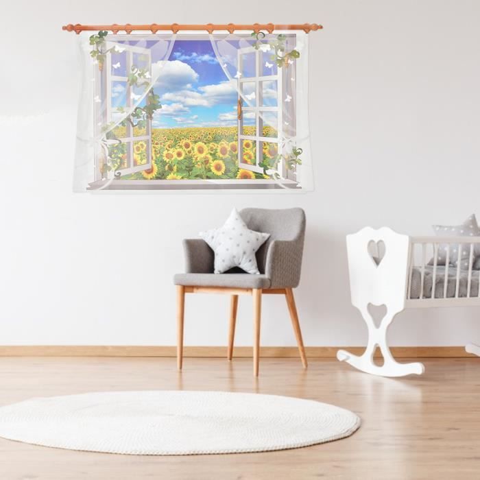 Stickers Muraux Lapins Tournesol - Décoration Fleurie Avec Papillons Et Écureuils - Pour Salon, Chambre