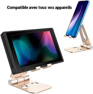 Support Telephone Table De Nuit 2 Supports Téléphone Bureau CUHZA - Réglables 15°-100°, Pliable, Noir Et Blanc Porta Telefono Pieghevole