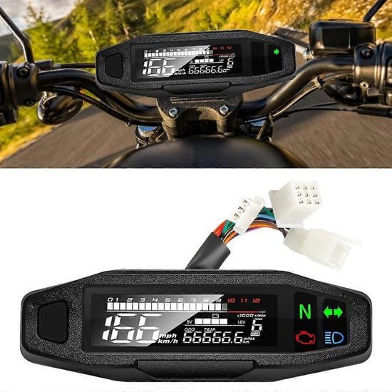 Compteur Numérique Universel Pour Moto - Vitesse, RPM, Km - Écran LCD étanche, Diamètre 6,5 Cm - 12V