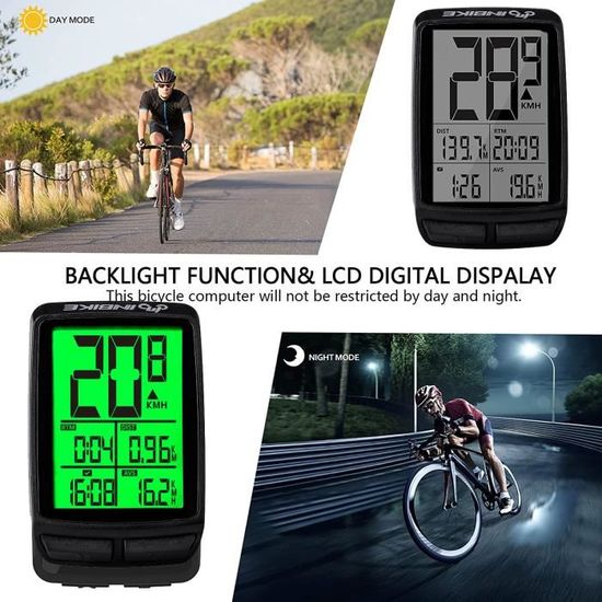 Compteur de Vélo sans Fil, étanche Ordinateur de Vélo avec Rétroéclairage LCD D'affichage de L'écran Compteur Kilométrique de Vitesse et Odomètre de Route Chronomètre de Vélo