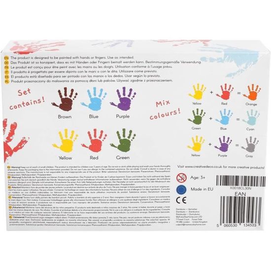 Peinture au Doigt Enfant - CREATIVE DECO - 6 x 125 ml - Couleurs Intenses et Vives - Lavable à l