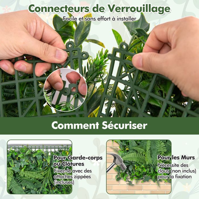COSTWAY Haie Artificiel Brise-Vue 4PCS 50 x 50cm, 7 Types de Plantes ...