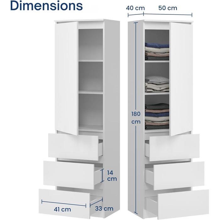 BDW - Armoire avec Tiroirs - 3 Tiroirs et Étagères - Meuble de BDW - Armoire avec Tiroirs - 3 Tiroirs et Étagères - Meuble de