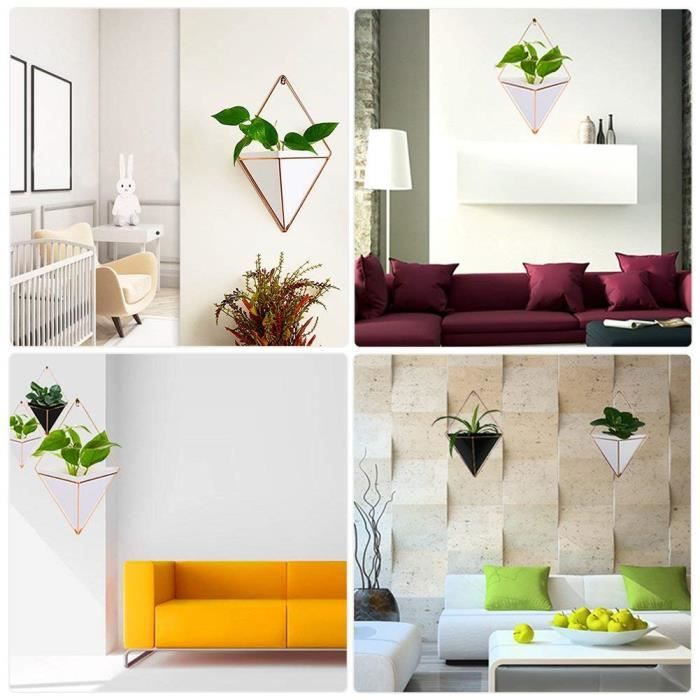 1PCS Pot Mural Pot de Plante Murale Ornement Pastoral Intérieur Jardinière Murale Suspendue Décor Géométrique  (M, Blanc) 