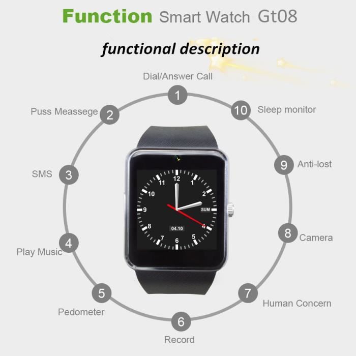 Montre connectée shop gt08 fiche technique
