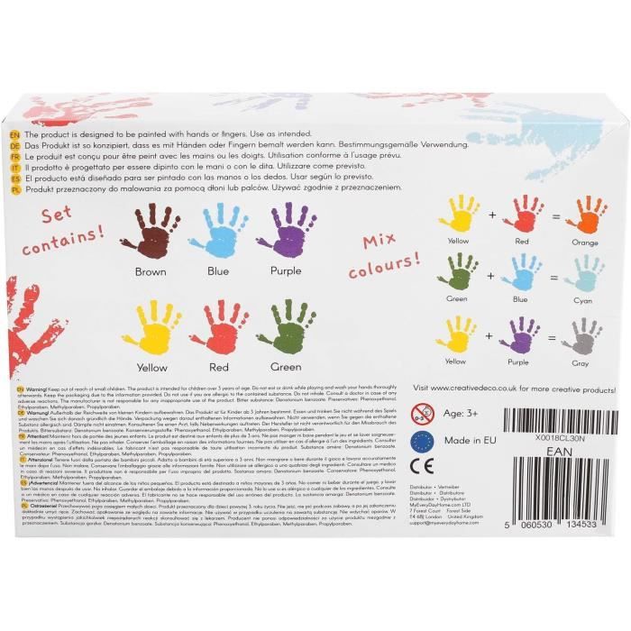 Creative Deco Peinture Au Doigt – Set 6 Pots De 40 Ml – Lavable à Base D'Eau – Non Toxique – Dès 3 Ans – Fabriqué UE