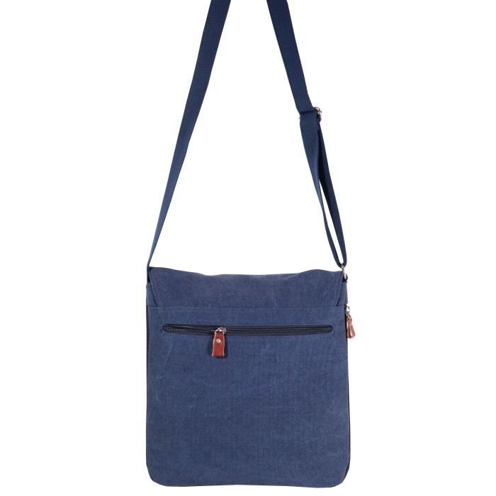 Sac Bandoulière KATANA Toile Et Cuir - Grand Format - Mixte - Réf 6505