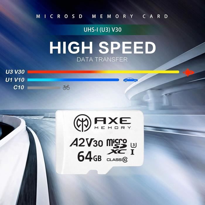 Lot 2 Cartes Micro SD 64 Go Classe 10 + Adaptateur SD - Haute Vitesse Pour Caméra, Drone, Tablette, Dashcam