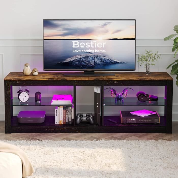 Bestier Meuble TV RVB pour 65 + Gaming Entertainment Center Gaming TV LED  Table console multimédia avec 2 étagères en verre PS M224 - Cdiscount Maison