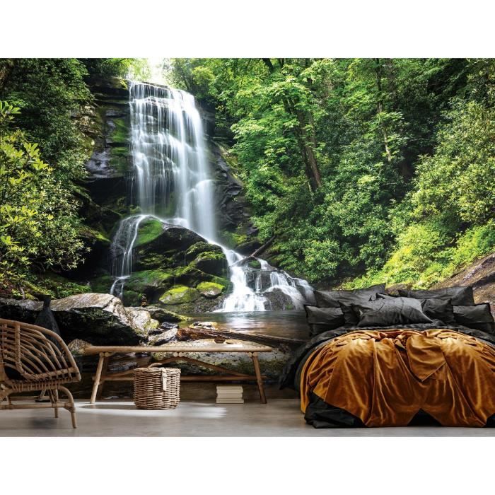 Papier Peint Intissé Panoramique Cascade Paysage Forêt 254x184 cm ...