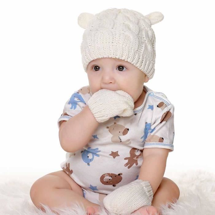 CASQUETTE,Rose-0-3M--Bonnet tricoté pour bébé fille et garçon de 0 à 18 mois,  chapeau chaud'hiver, solide, joli gant mignon, 2 pièce - Cdiscount  Prêt-à-Porter