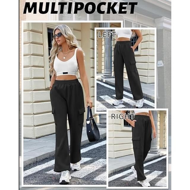 Pantalon De Sport Femme Taille Haute En Coton - Jogging Avec Poignets Ajustés Et Poches - Pour Running, Fitness, Yoga Ou Décontracté