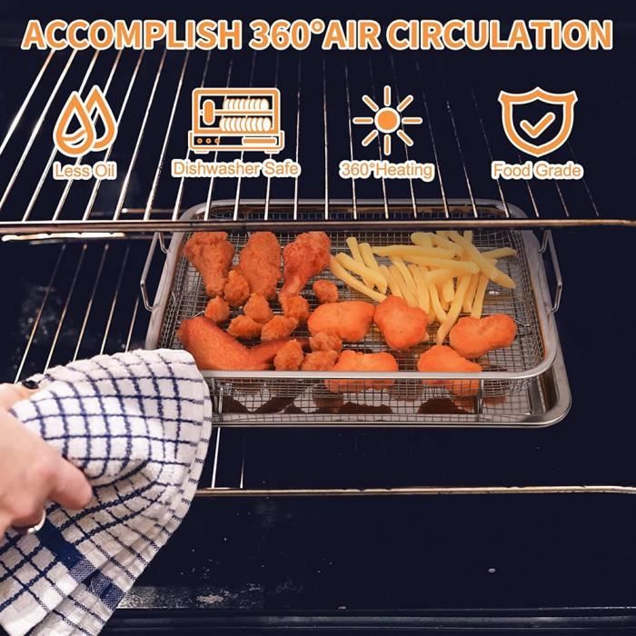 Lot De 2 Paniers De Friteuse à Air En Acier Inoxydable Pour Four, Plateau à Légumes Et Panier 33 X 22 Cm, Panier à Frire à Air Comprimé Pour Friture/aliments Surgelés