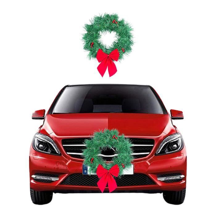 Vvikizy Couronne de voiture avec arc rouge Décoration de couronne de Noël  pour voiture avec lumières, adaptée aux deco decors