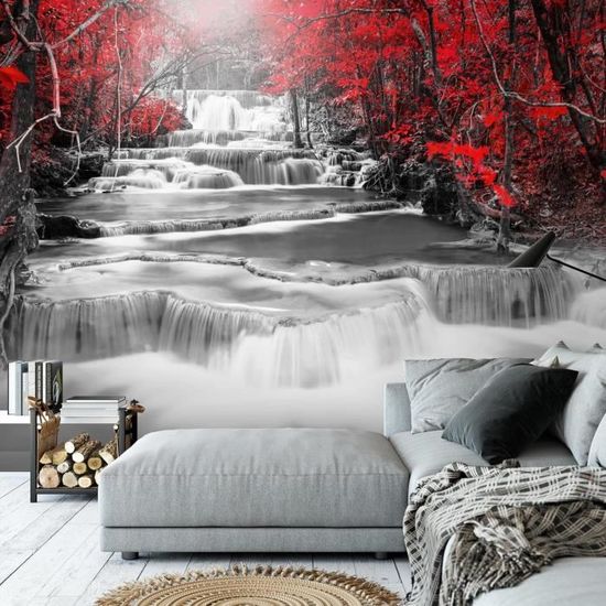 Tapisserie Cascade Nature - 150x110cm - Microfibre Douce - Décoration Murale Chambre Ou Salon - Vert Forêt