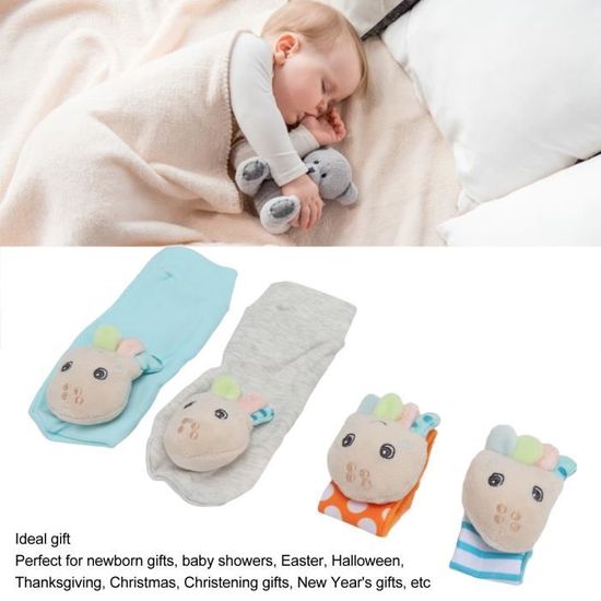 VINGVO chaussettes hochet bébé 4 pièces bébé hochet chaussettes mignon  poulpe forme lumière douce réglable bébé poignet