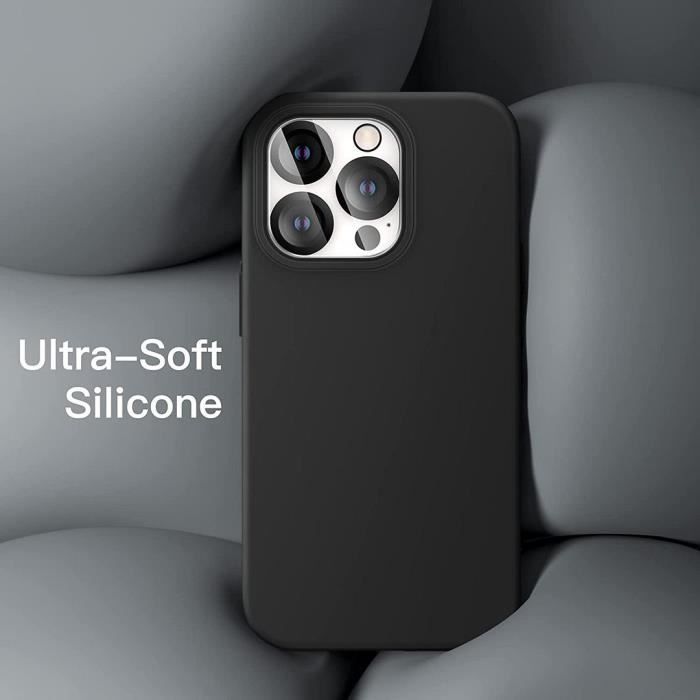 Pack Accessoires IPhone : Coque Silicone Noir + 2 Verres Trempés + Protections Caméra