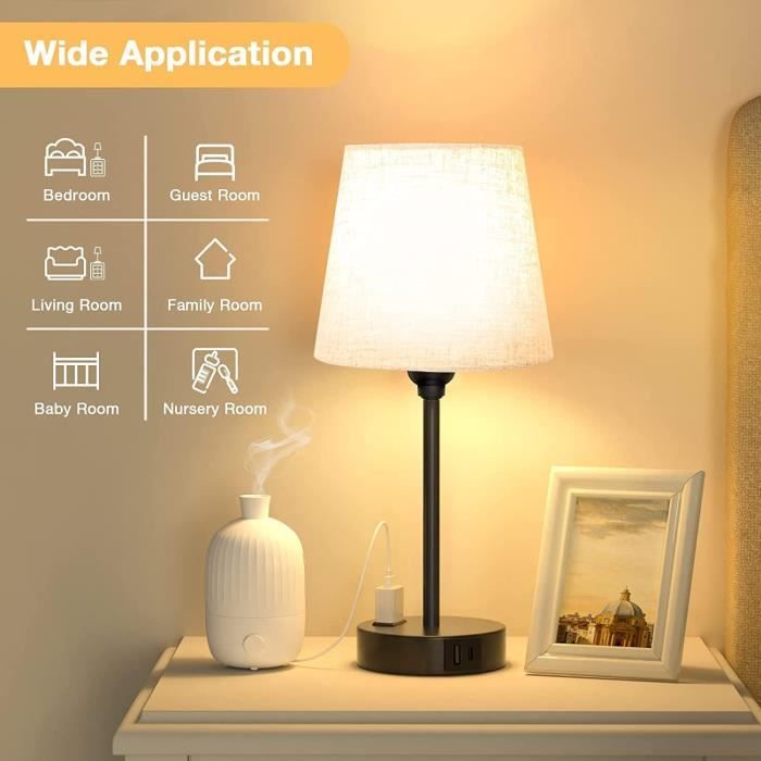 Lampe de chevet tactile à intensité variable pour chambre à coucher, lampe  de chevet avec port USB C et prise secteur, veilleuse de charge pour  chambre à coucher, salon, 1PC