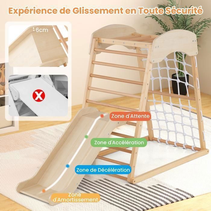 DREAMADE Structure D'escalade 8-en-1 Pour Enfants : Toboggan, Balançoire, Mur D'escalade, Filet, échelle De Corde, Plateforme Et Barre – Jeu Intérieur Multicolore