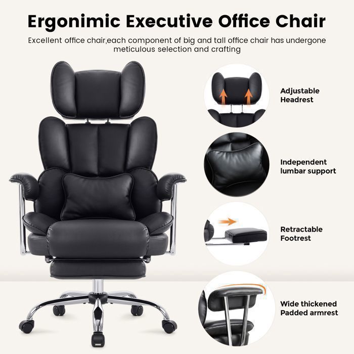 Chaise de bureau pivotante réglable en cuir à dossier haut en blanc et or Chaise de bureau moderne à domicile｜Homary