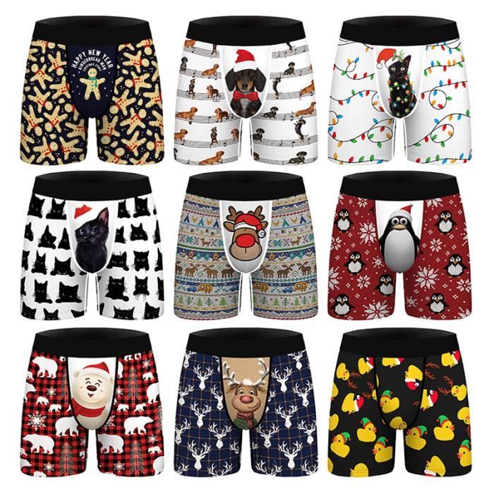 Boxer Long Homme Noël - Motifs Festifs, Respirant, Confortable Pour Sport Et Loisirs