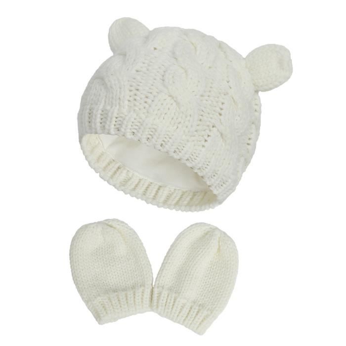 CASQUETTE,Rose-0-3M--Bonnet tricoté pour bébé fille et garçon de 0 à 18 mois,  chapeau chaud'hiver, solide, joli gant mignon, 2 pièce - Cdiscount  Prêt-à-Porter