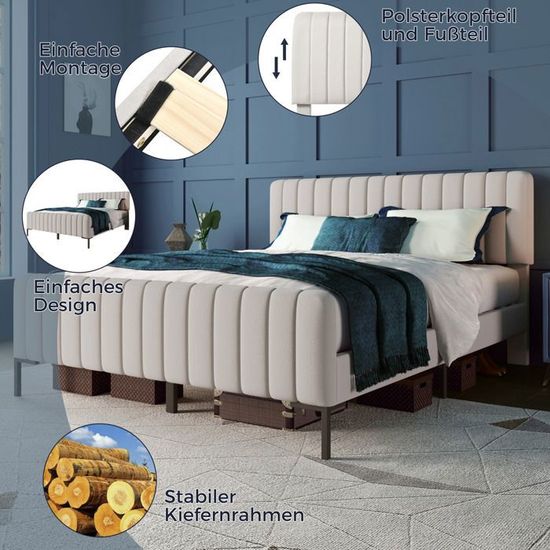 Lit coffre 160 x 200 cm avec tête de lit rangemnt - Velours - LEDs, charge USB/Type-C - Sommier à lattes - Beige (matelas non inclus) | Leroy Merlin