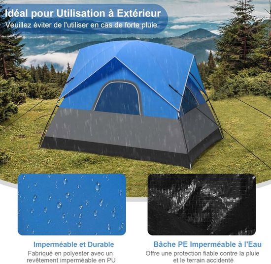 Tente De Camping GYMAX 6-10 Pers Avec Auvent, 2 Chambres, Toit Lucarne Pour Observer Les étoiles !