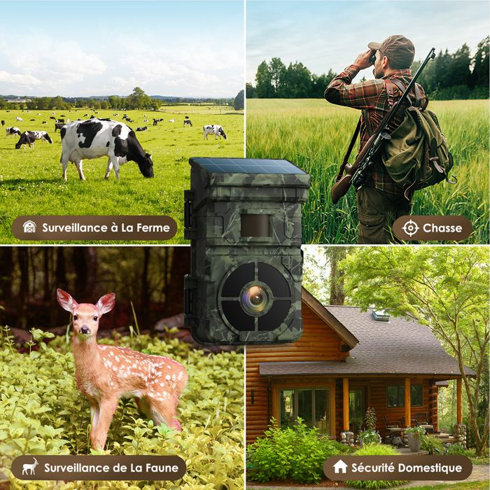 Caméra de Chasse Solaire 24MP 1080P Batterie Rechargeable Intégrée