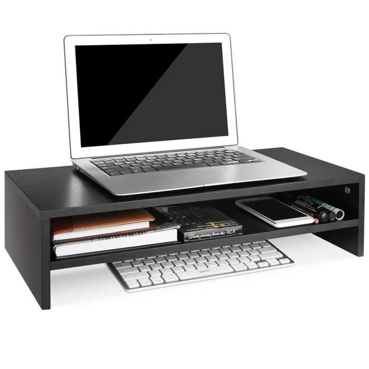 Homfa Rehausseur dEcran Support dOrdinateur en Bambou Support de Moniteur avec 2 /Étages 60/×30/×15cm