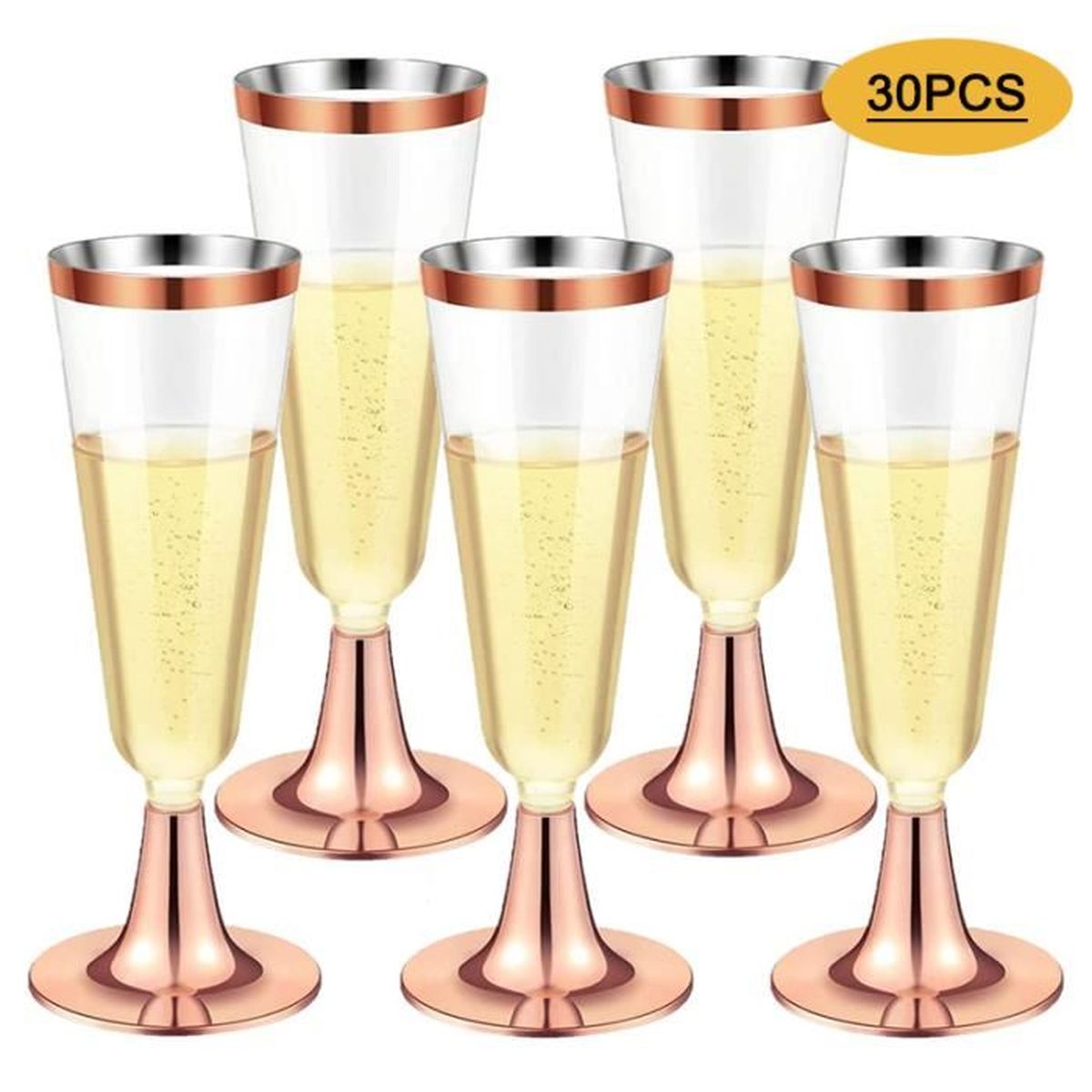 30 Pièces Flûtes à Champagne en Plastique, 150ml Verres à Champagne en